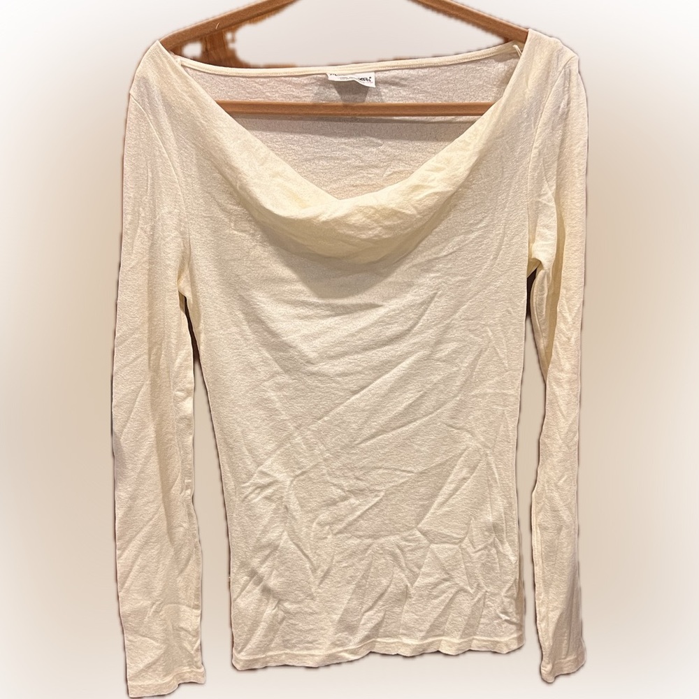 Michael Stars Cream Draped Cowl Neck Long Sleeve Top